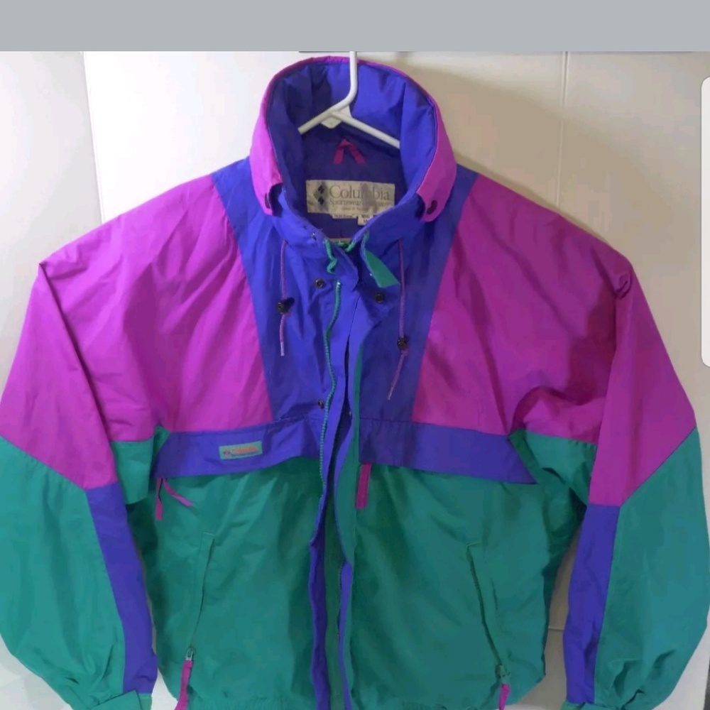 Columbia Vintage Windbreaker Jacket Zip Hood 80s